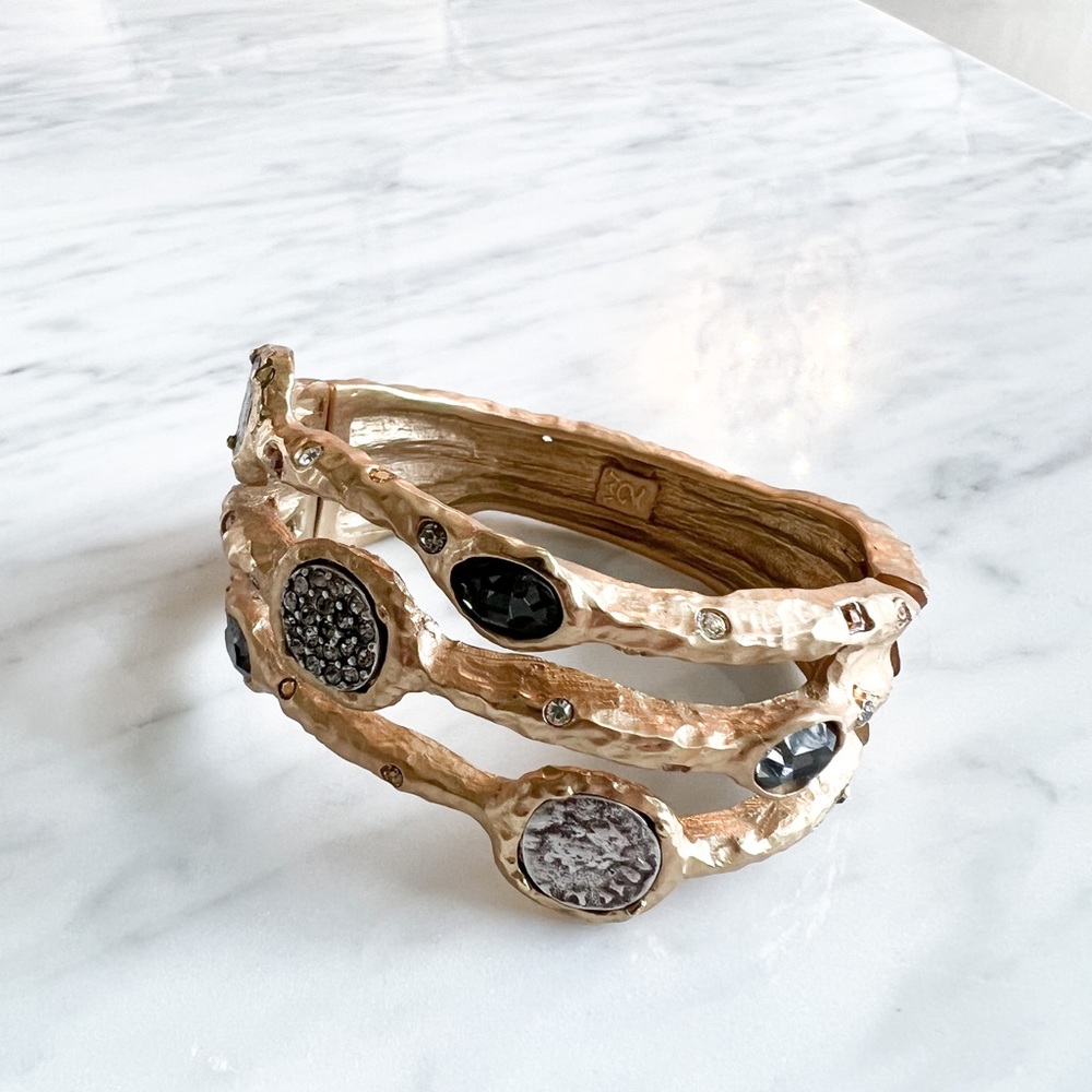 Gold Capri 3 Row Coin & Crystal Pavé Bangle - Picture 3 of 9